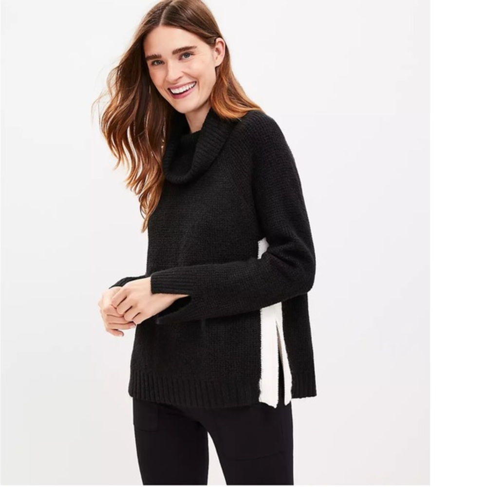 Lou & Grey Contrast Side Zip Wafflestitch Turtleneck Sweater